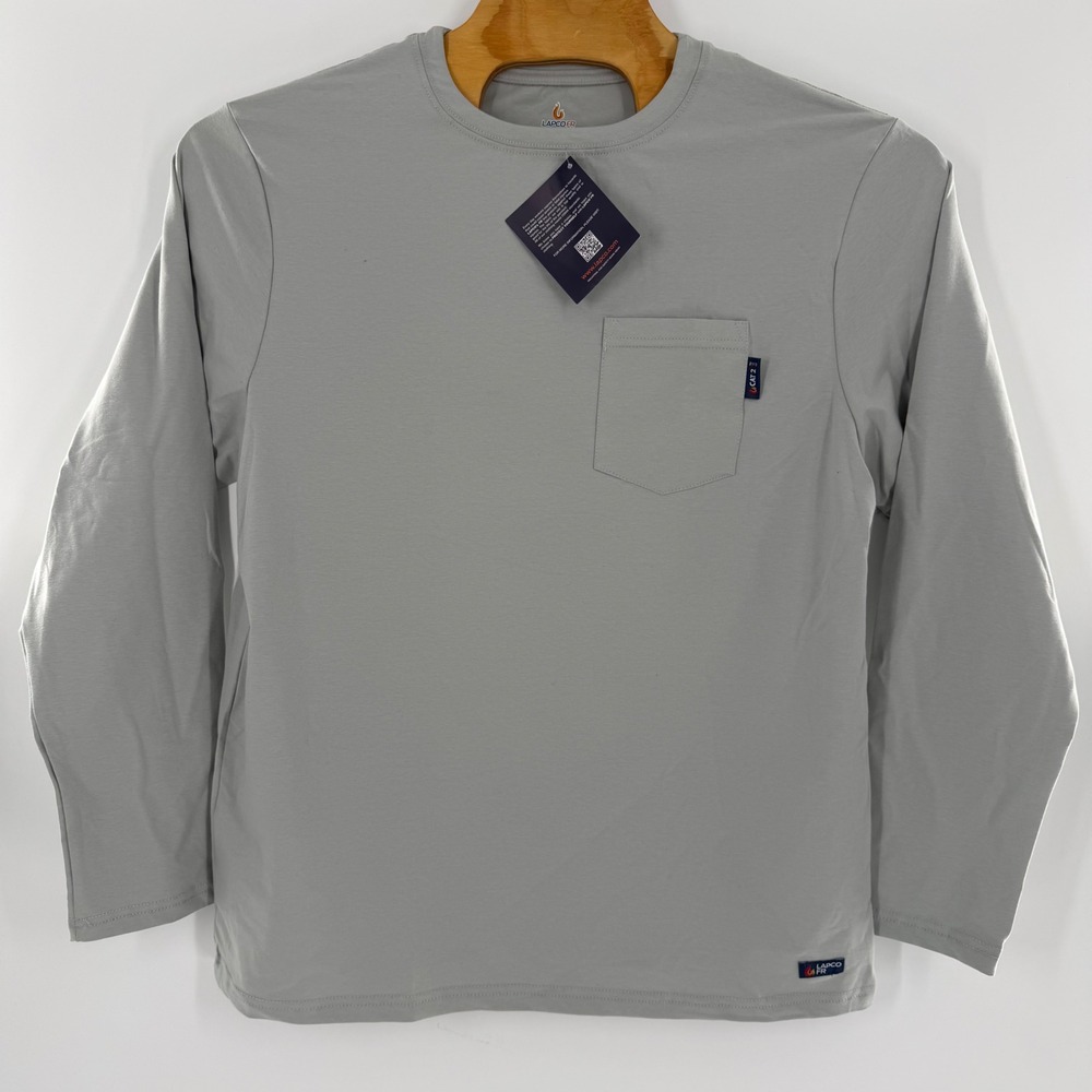 Lapco FR Mens Grey Flame Resistant Long Sleeve Pocket T-Shirt CAT 2 FRTUSHLSP8GY